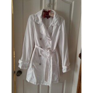 Merona Women’s Large White Button-down Tie Waist Brown Stitch Spring Coat